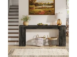 Mesa consola extra larga de 160 cm, mesa de sofá rústica detrás del sofá negra