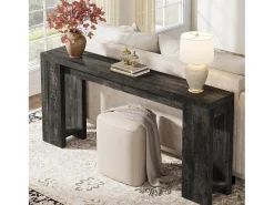 Mesa consola extra larga de 160 cm, mesa de sofá rústica detrás del sofá negra