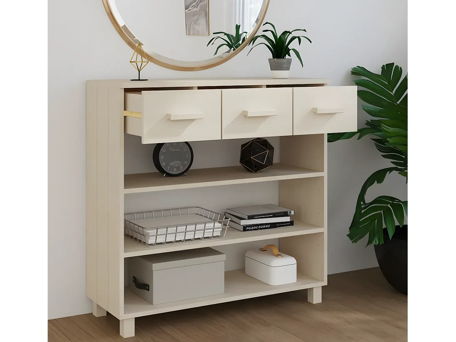 Mesa consola HAMAR madera maciza pino marrón miel 90x35x90 cm ES445747