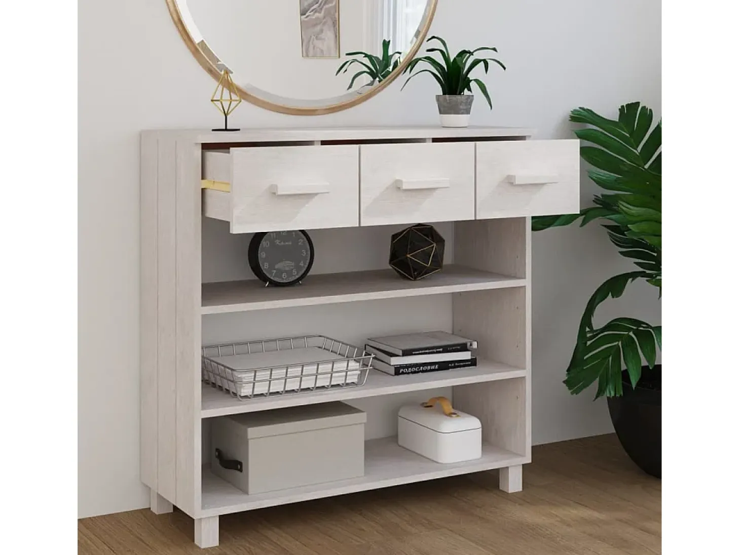 Mesa consola HAMAR madera maciza de pino blanco 90x35x90 cm ES334411