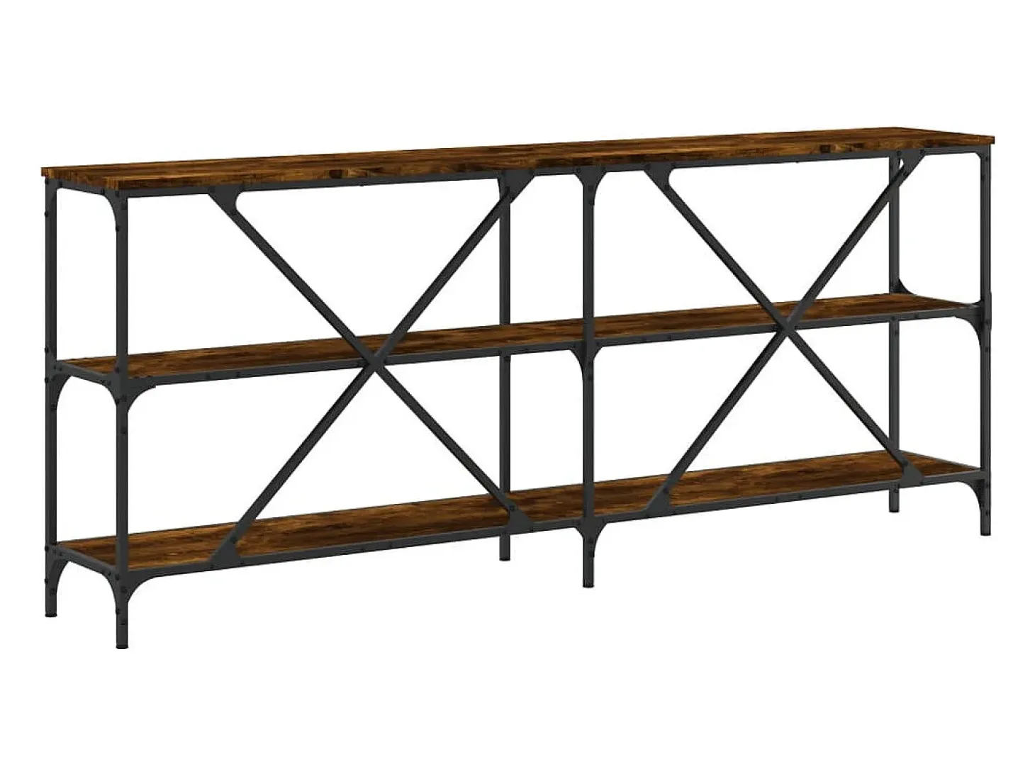 Mesa consola hierro madera ingeniería roble ahumado 180x30x75cm