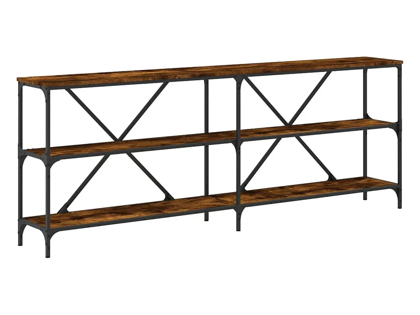 Mesa consola hierro madera ingeniería roble ahumado 200x30x75cm