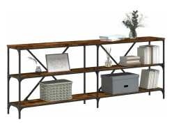 Mesa consola hierro madera ingeniería roble ahumado 200x30x75cm