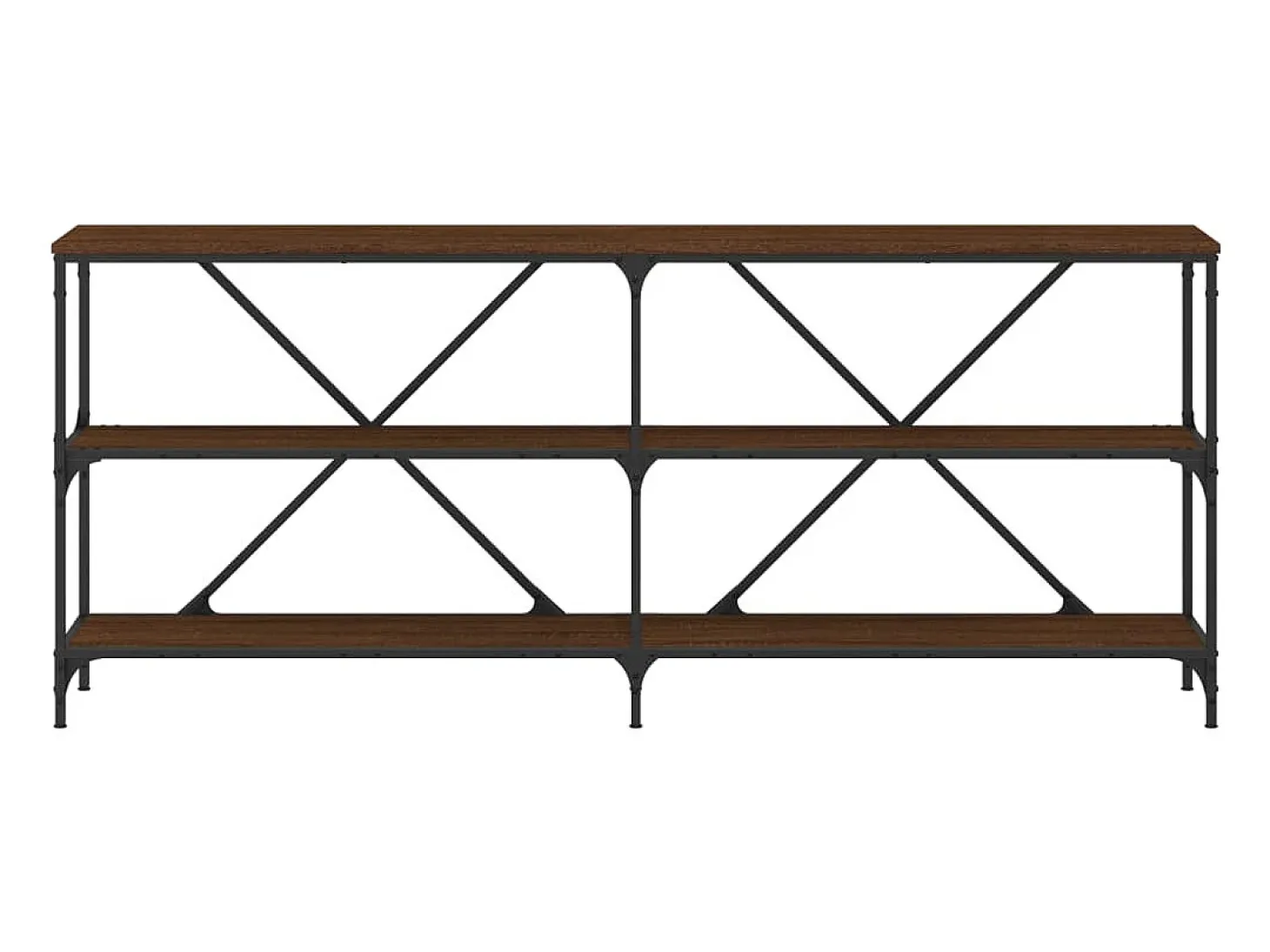 Mesa consola hierro madera ingeniería roble marrón 180x30x75 cm