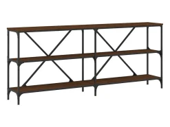 Mesa consola hierro madera ingeniería roble marrón 180x30x75 cm