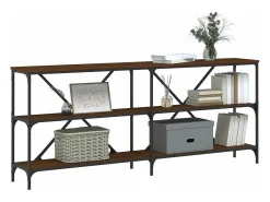 Mesa consola hierro madera ingeniería roble marrón 180x30x75 cm