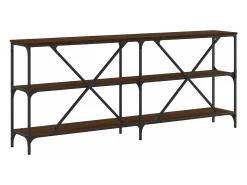 Mesa consola hierro madera ingeniería roble marrón 180x30x75 cm