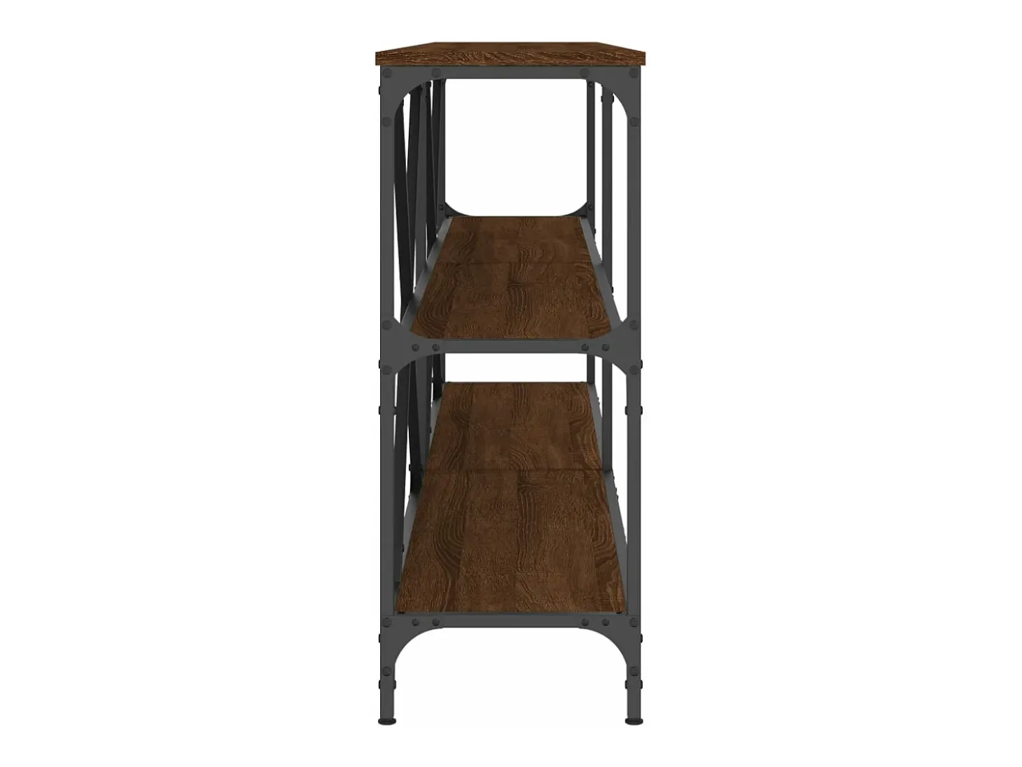 Mesa consola hierro madera ingeniería roble marrón 180x30x75 cm