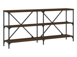 Mesa consola hierro madera ingeniería roble marrón 160x30x75 cm