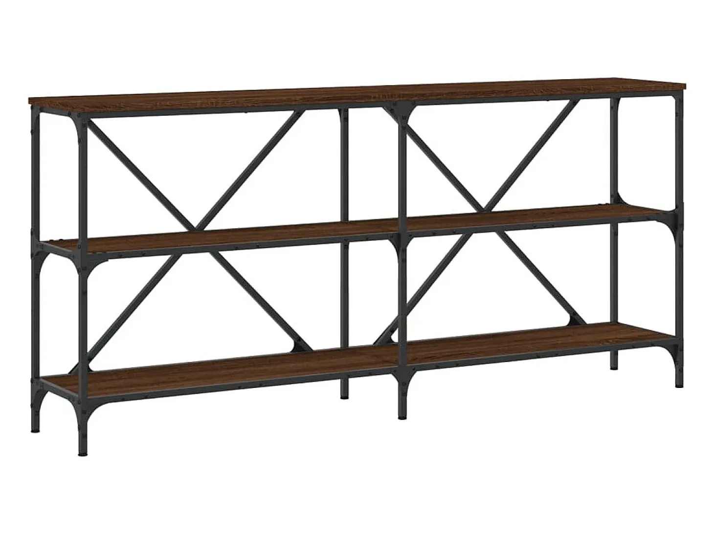 Mesa consola hierro madera ingeniería roble marrón 160x30x75 cm