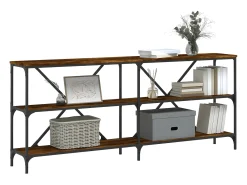 Mesa consola hierro madera ingeniería roble ahumado 180x30x75cm ES706868