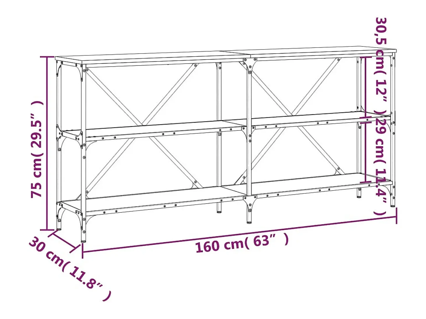 Mesa consola hierro madera ingeniería roble ahumado 160x30x75cm