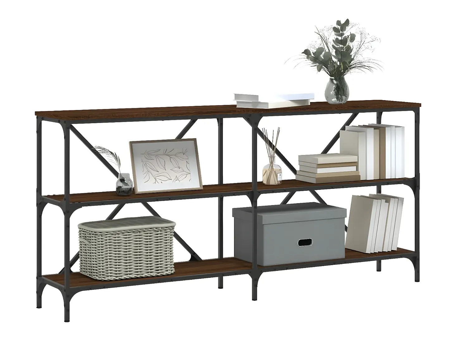 Mesa consola hierro madera ingeniería roble marrón 160x30x75 cm ES956784