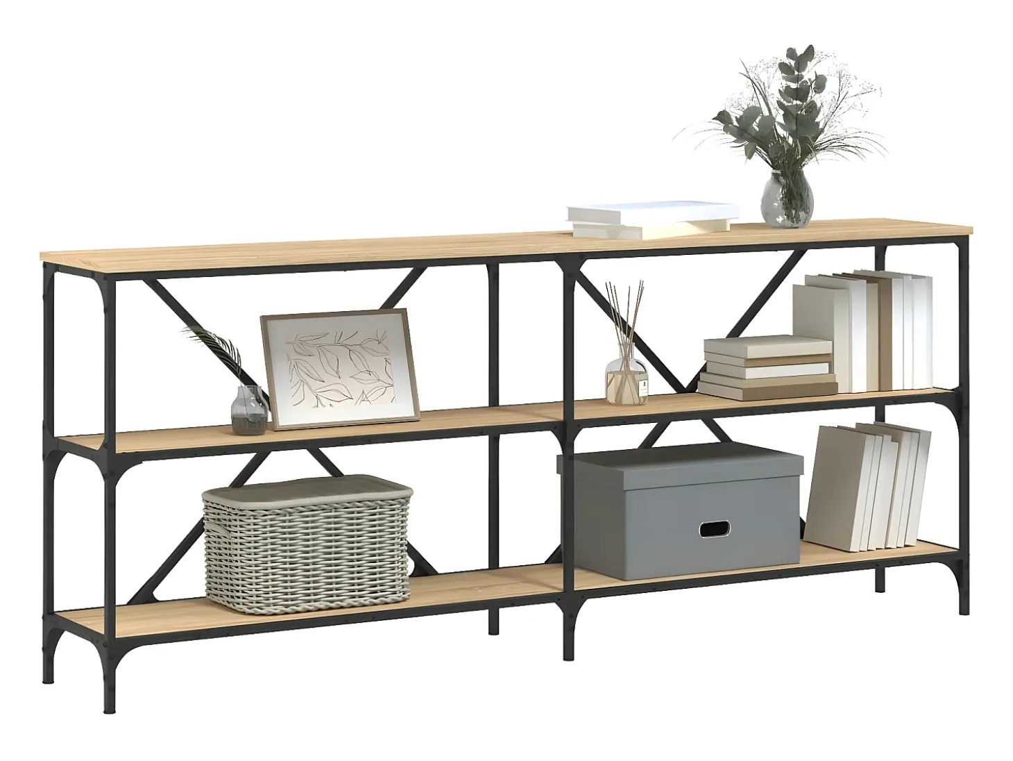 Mesa consola hierro madera ingeniería roble Sonoma 180x30x75 cm ES175301