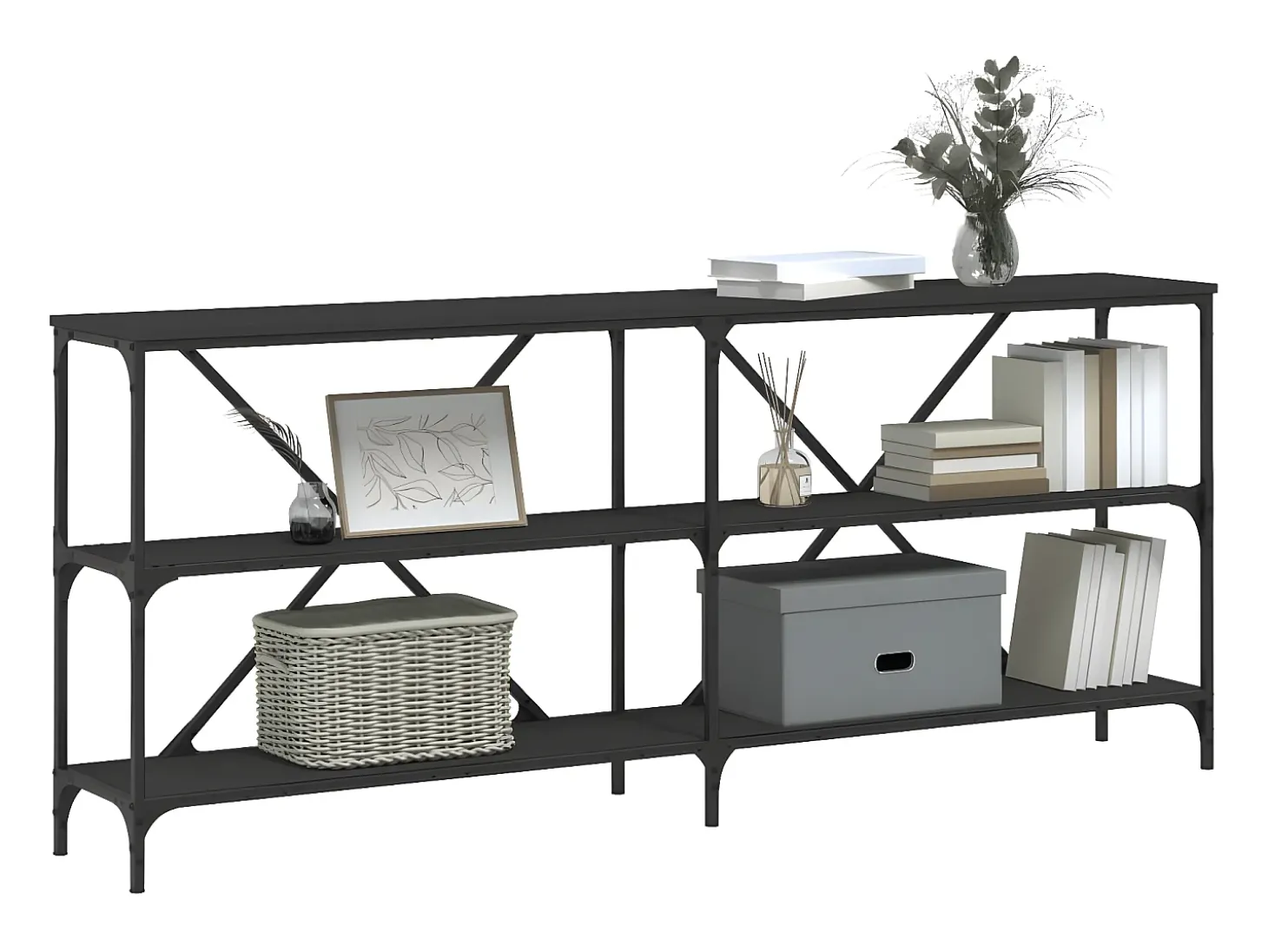 Mesa consola hierro y madera de ingeniería negro 180x30x75 cm ES774340