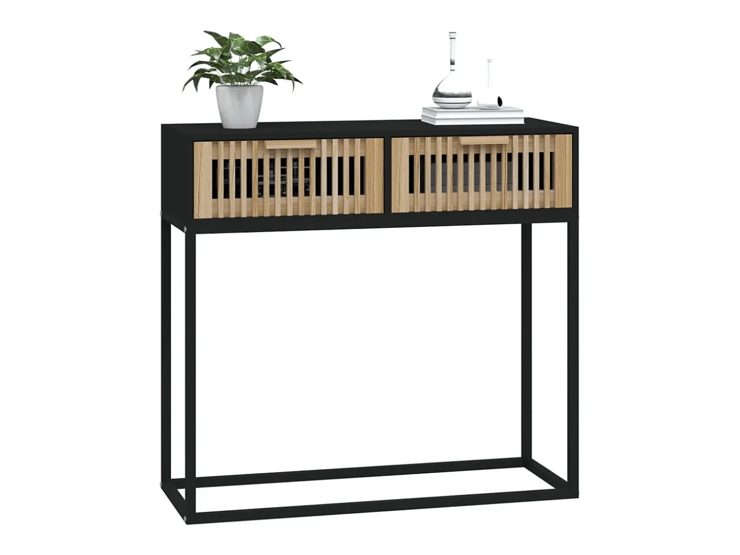 Mesa consola hierro y madera contrachapada negro 80x30x75 cm