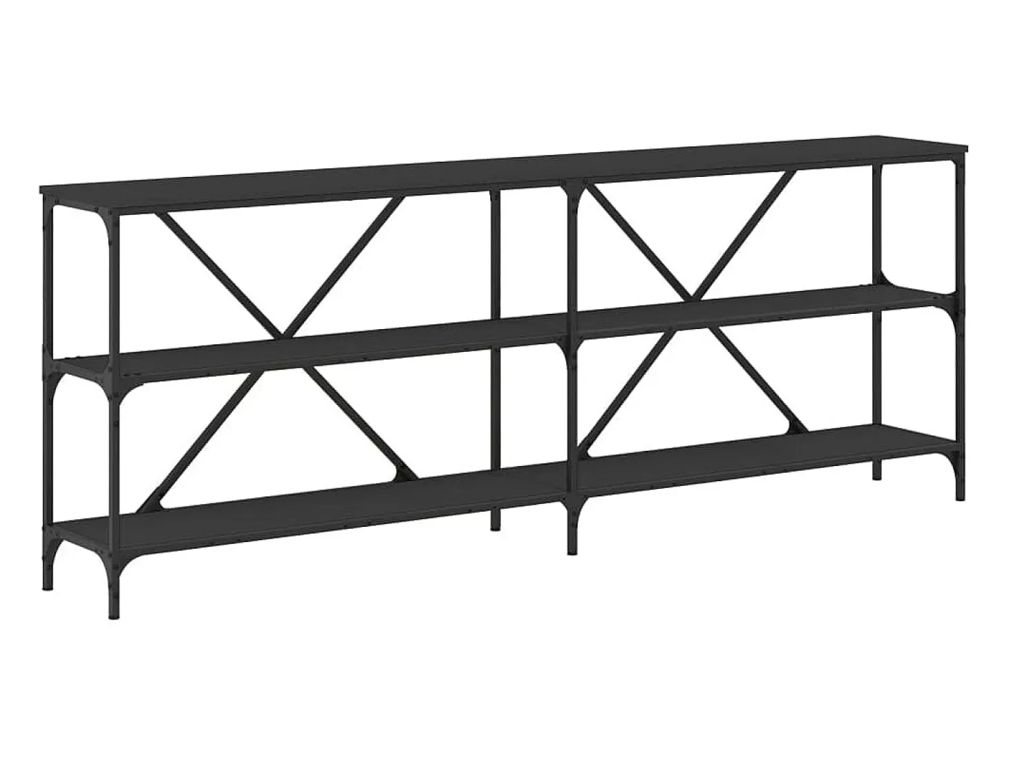 Mesa consola hierro y madera de ingeniería negro 200x30x75 cm