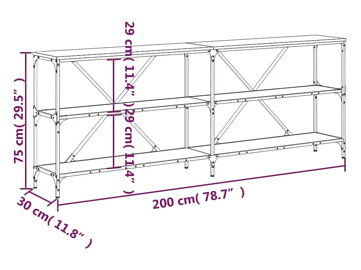 Mesa consola hierro y madera ingeniería gris Sonoma 200x30x75cm