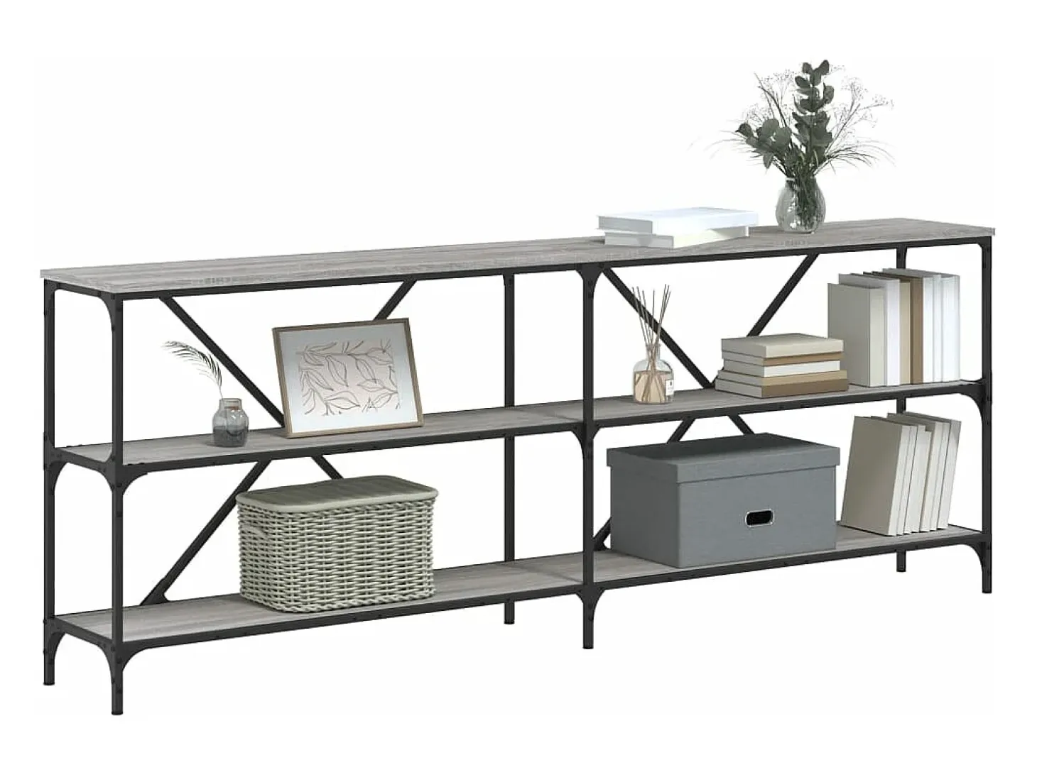 Mesa consola hierro y madera ingeniería gris Sonoma 200x30x75cm