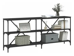 Mesa consola hierro y madera de ingeniería negro 180x30x75 cm