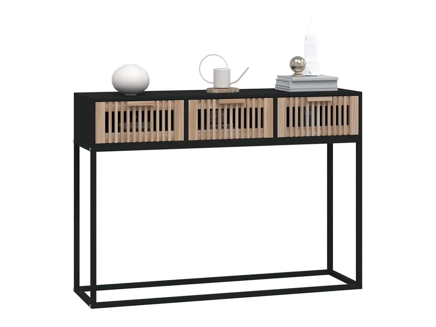 Mesa consola hierro y madera contrachapada negro 105x30x75 cm