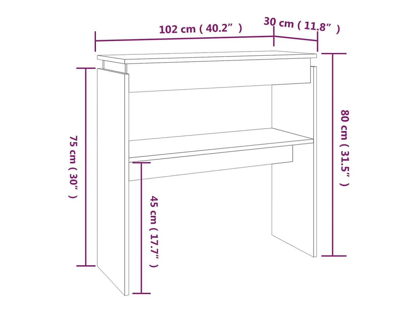 Mesa consola madera contrachapada roble marrón 102x30x80 cm