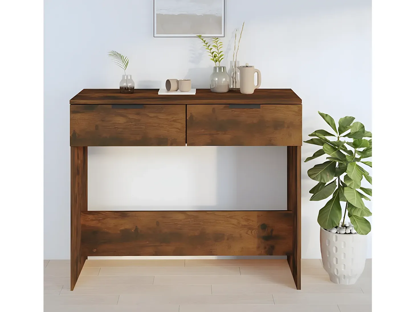 Mesa consola madera contrachapada roble ahumado 90x36x75 cm ES416054