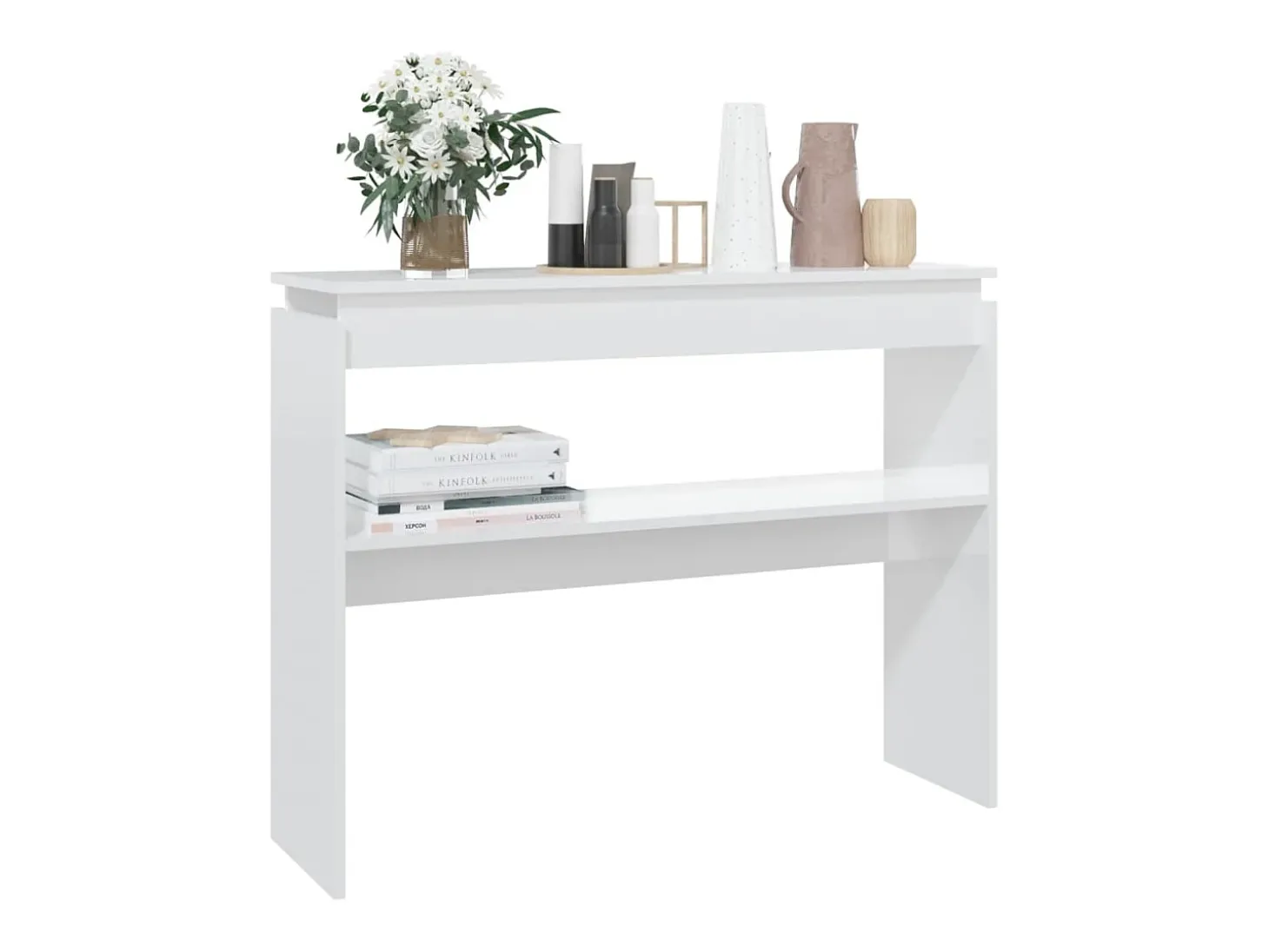 Mesa consola madera contrachapada blanco brillante 102x30x80 cm