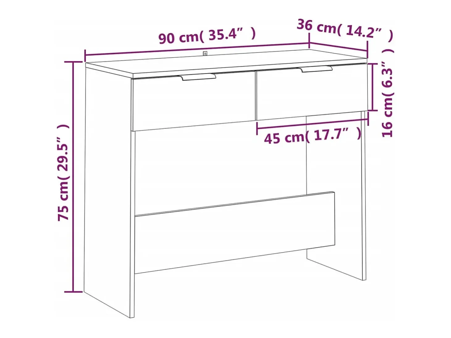Mesa consola madera contrachapada gris Sonoma 90x36x75 cm