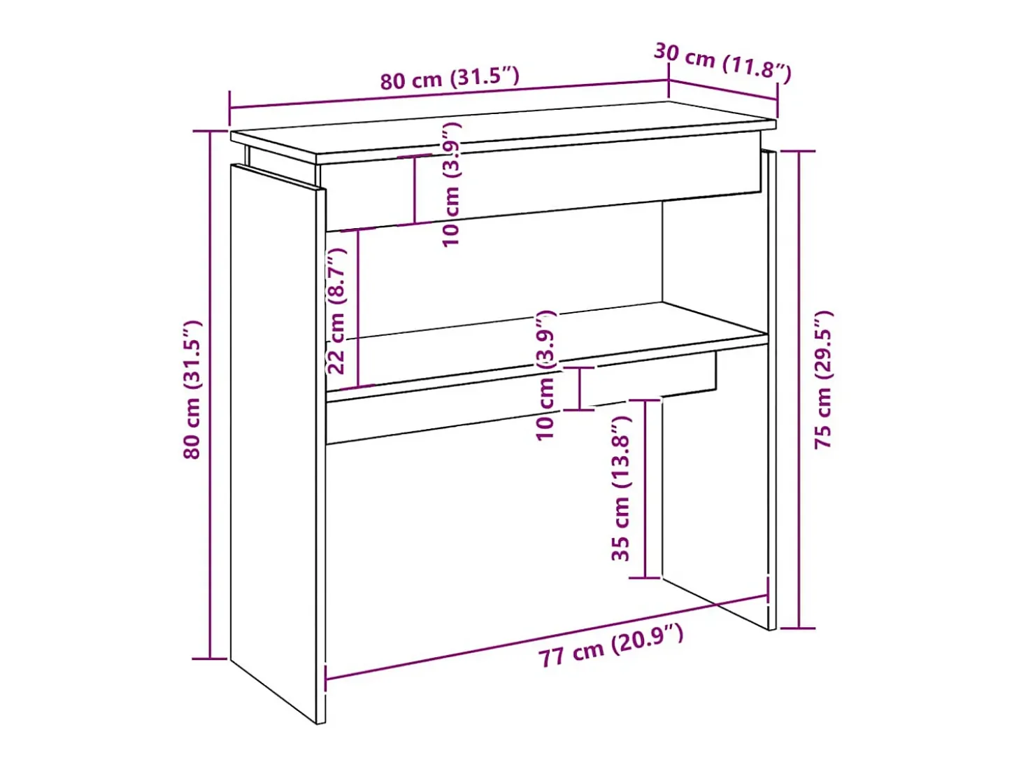 Mesa consola madera de ingeniería envejecida 80x30x80 cm