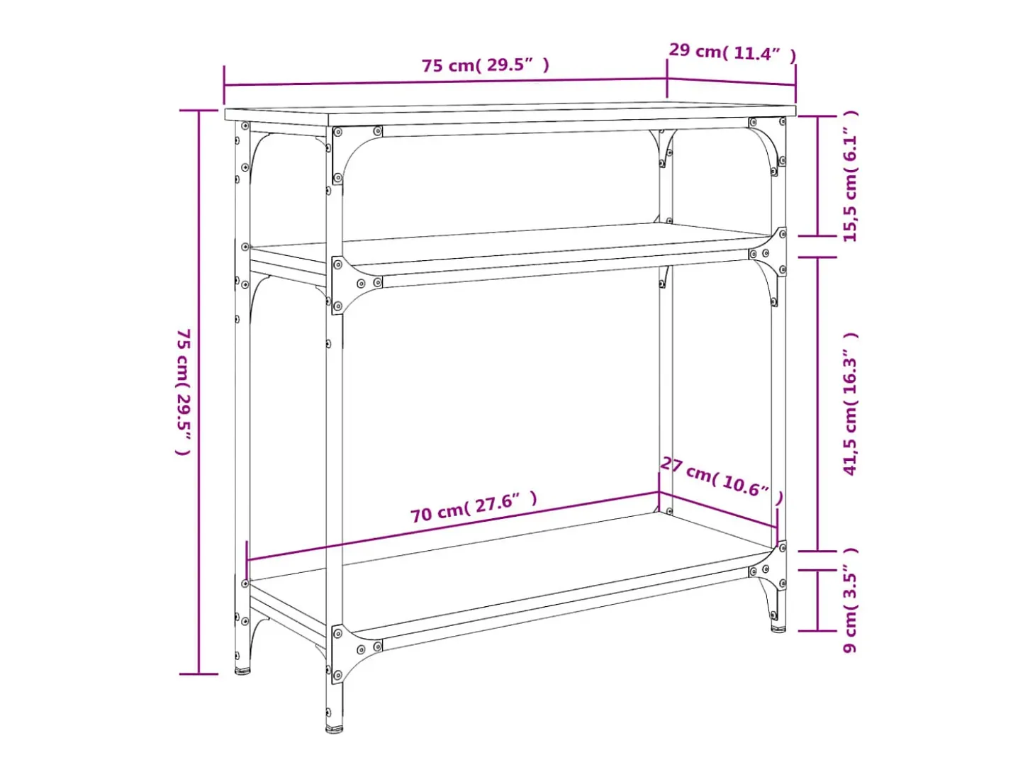 Mesa consola madera de ingeniería gris Sonoma 75x29x75 cm