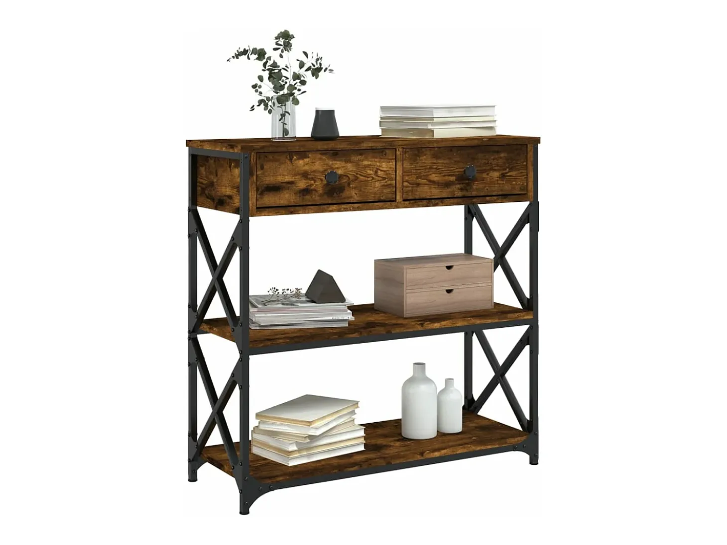 Mesa consola madera de ingeniería roble ahumado 75x28x75 cm