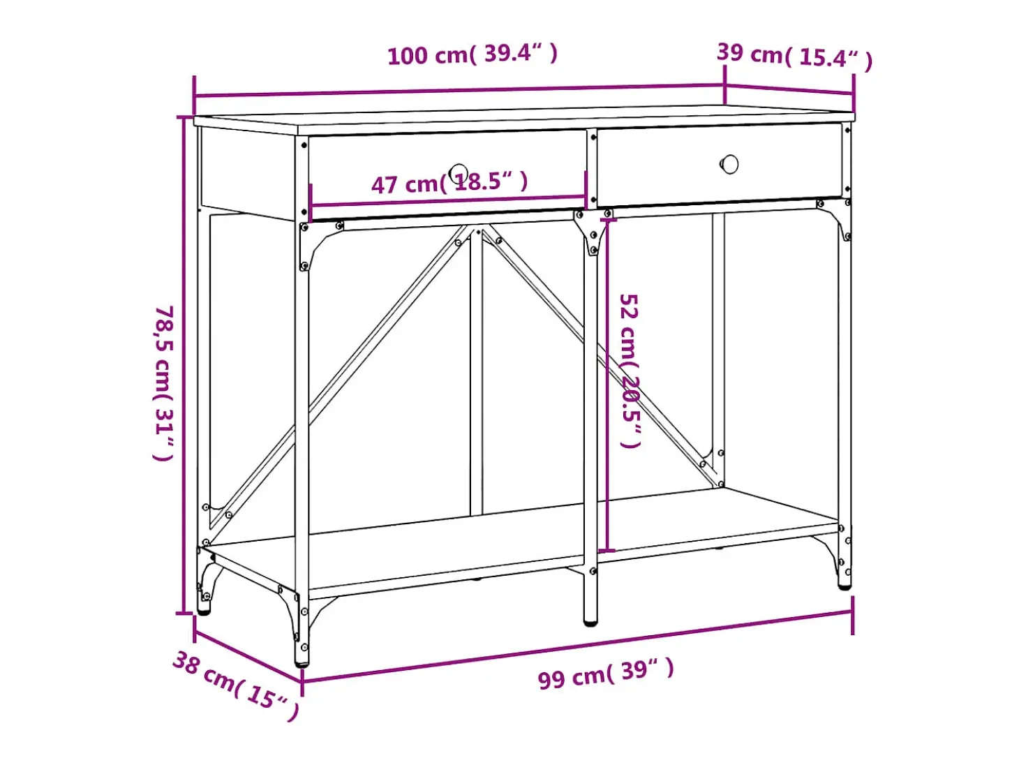 Mesa consola madera de ingeniería negra 100x39x78,5 cm