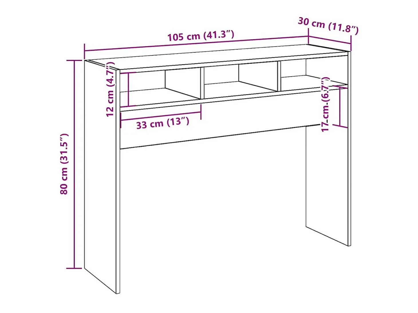 Mesa consola madera de ingeniería roble artesanal 105x30x80 cm