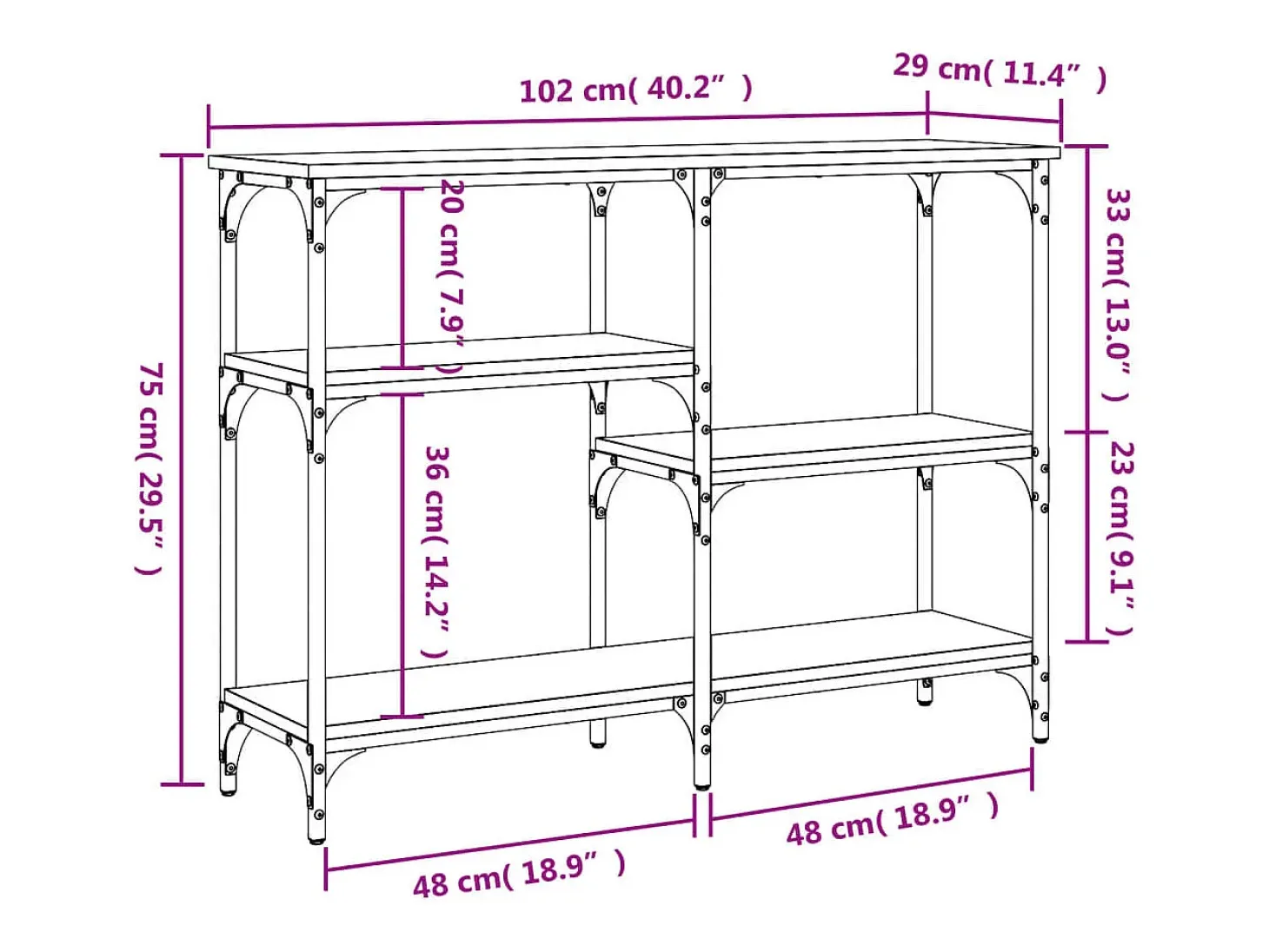 Mesa consola madera de ingeniería marrón roble 102x29x75 cm