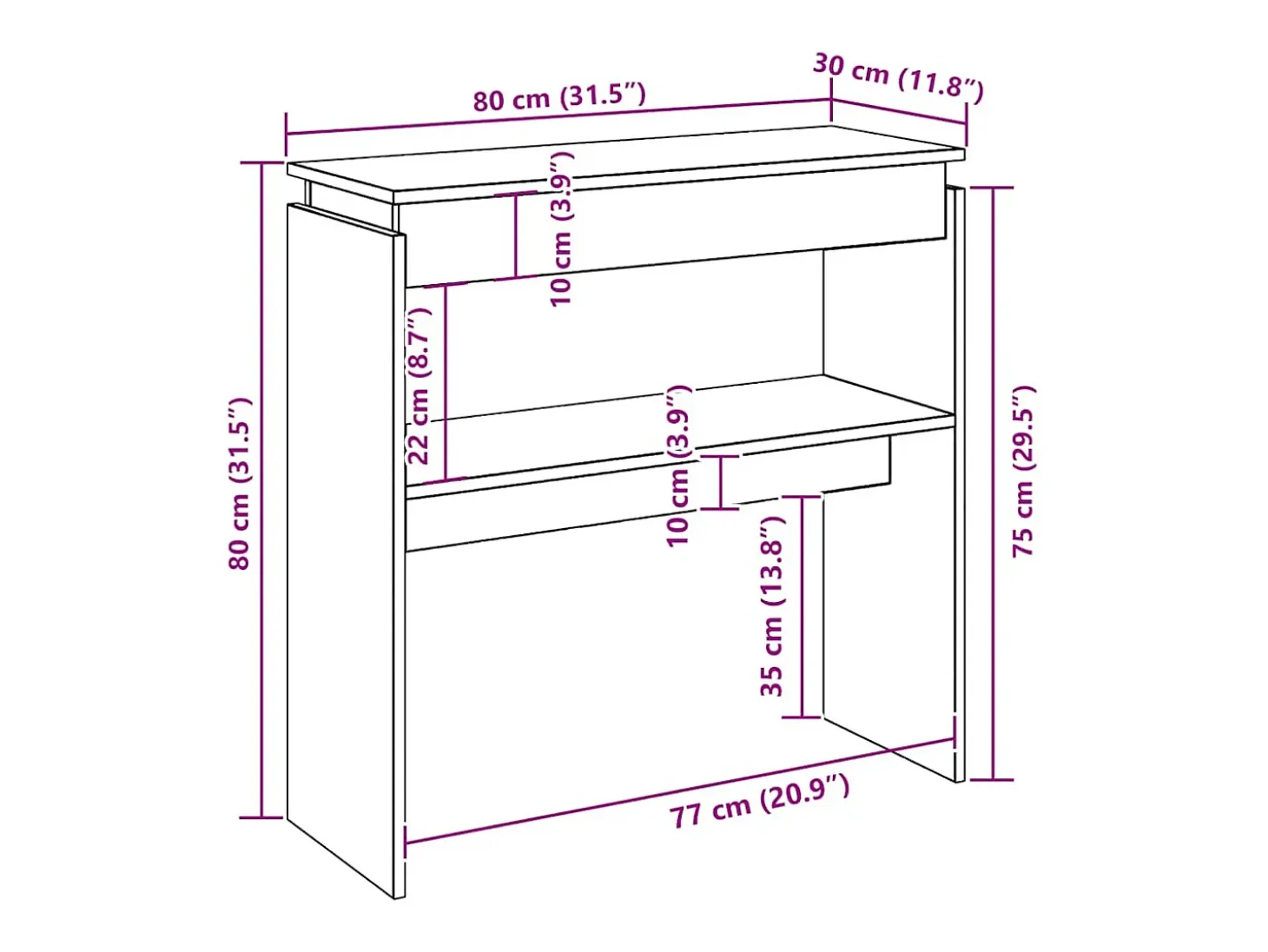 Mesa consola madera de ingeniería gris 80x30x80 cm