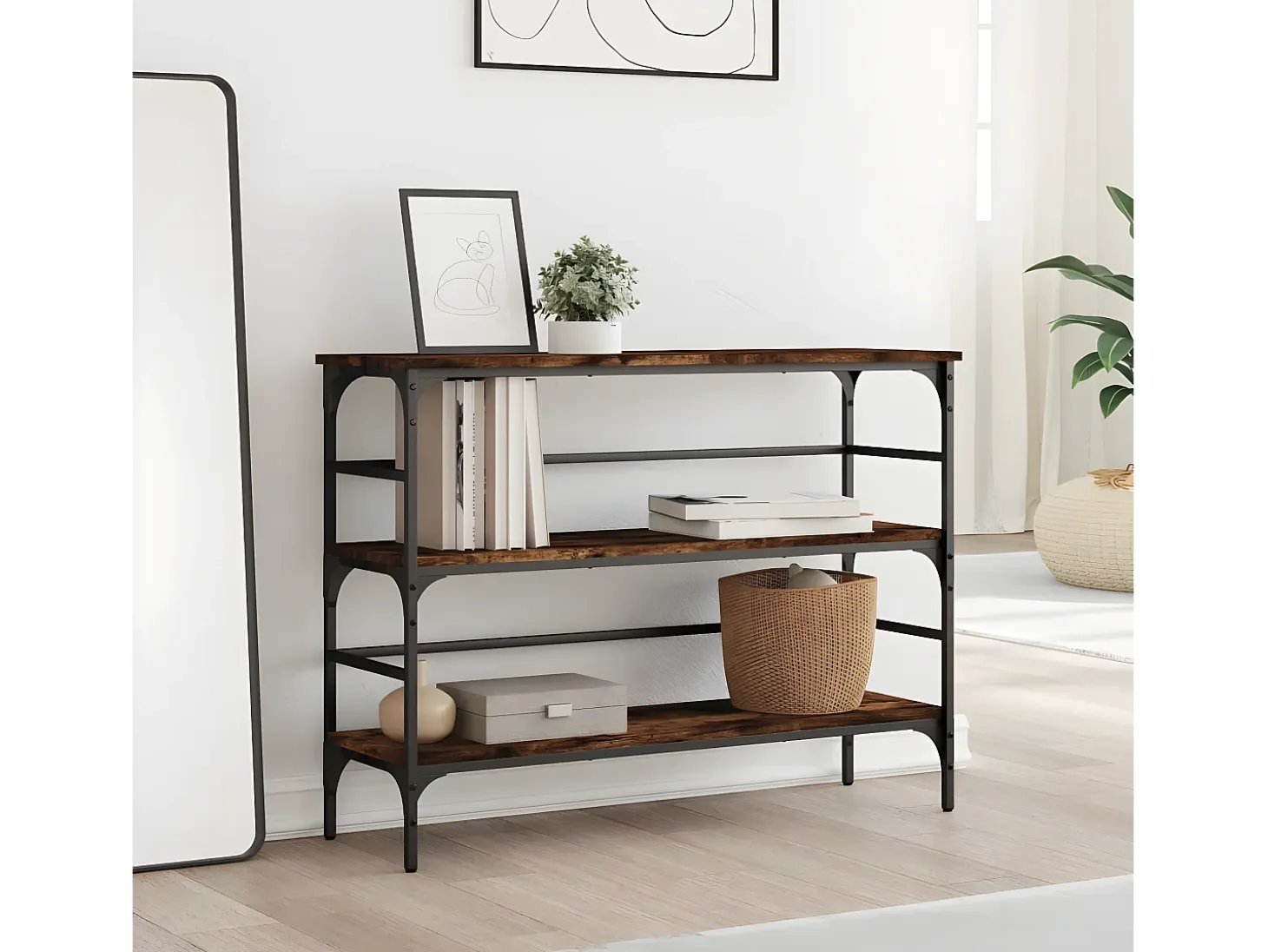 Mesa consola madera de ingeniería roble ahumado 100x32x75 cm ES582639