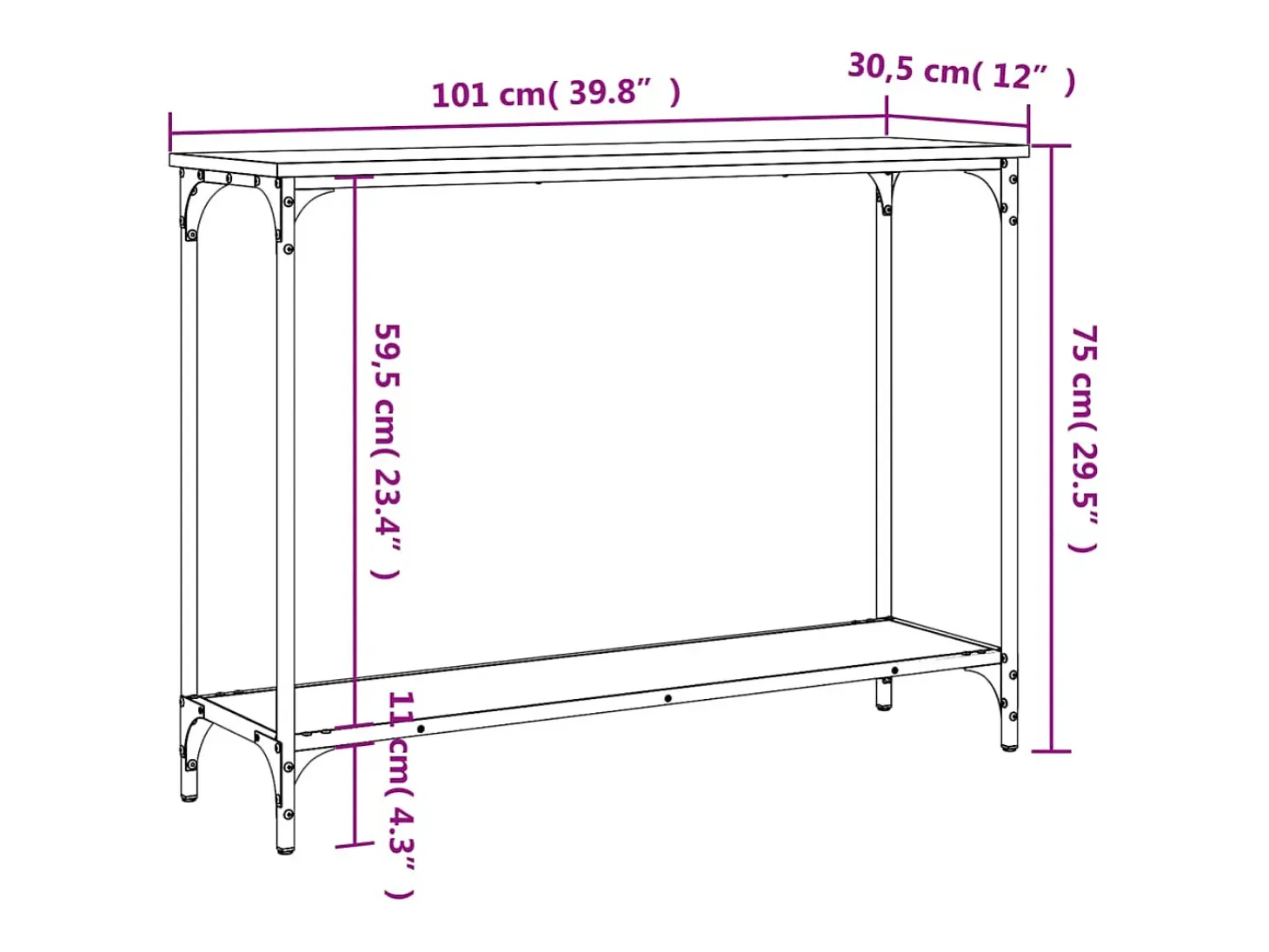 Mesa consola madera de ingeniería roble Sonoma 101x30,5x75 cm