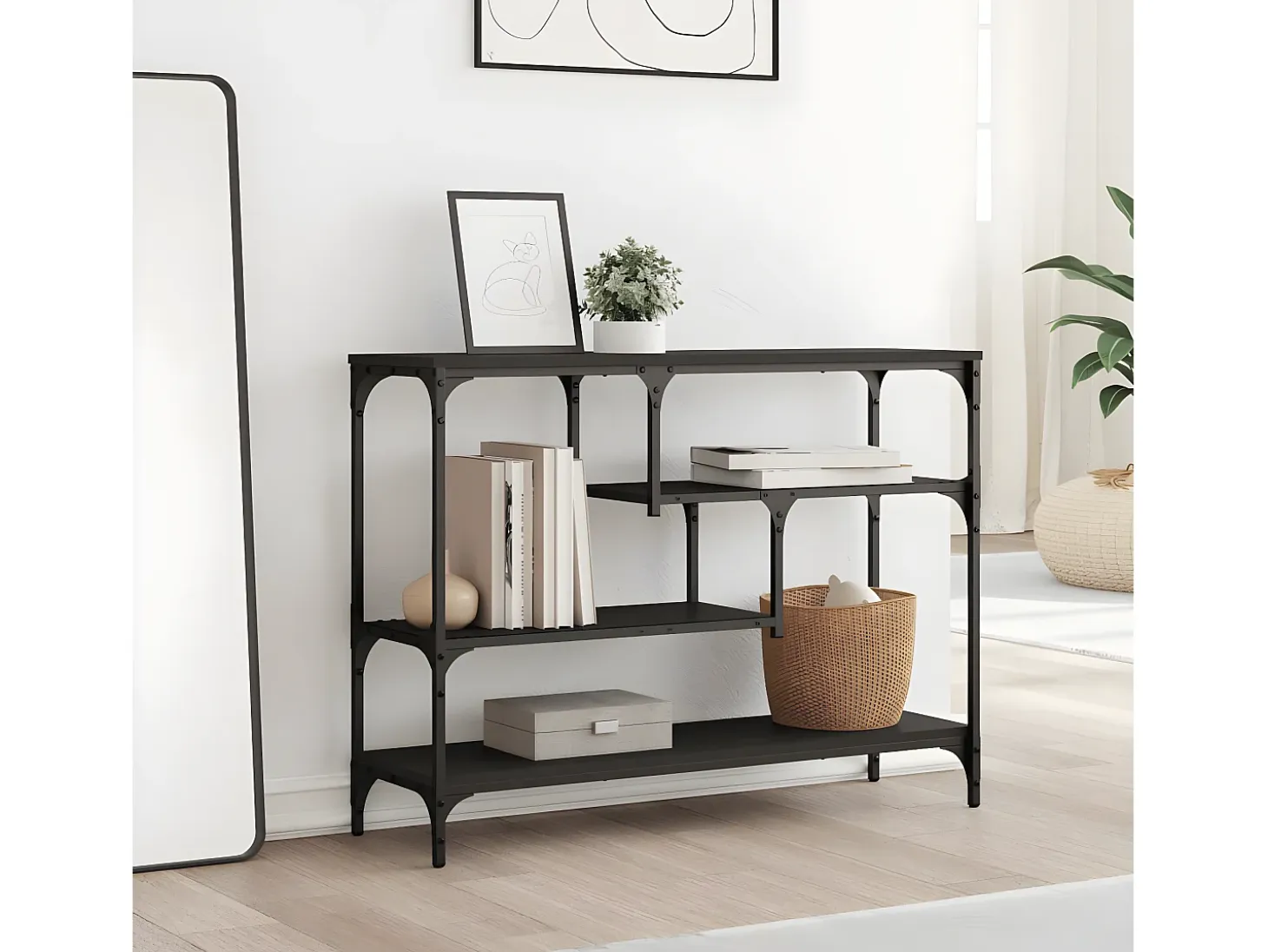 Mesa consola madera de ingeniería negra 100x30x75 cm ES668195