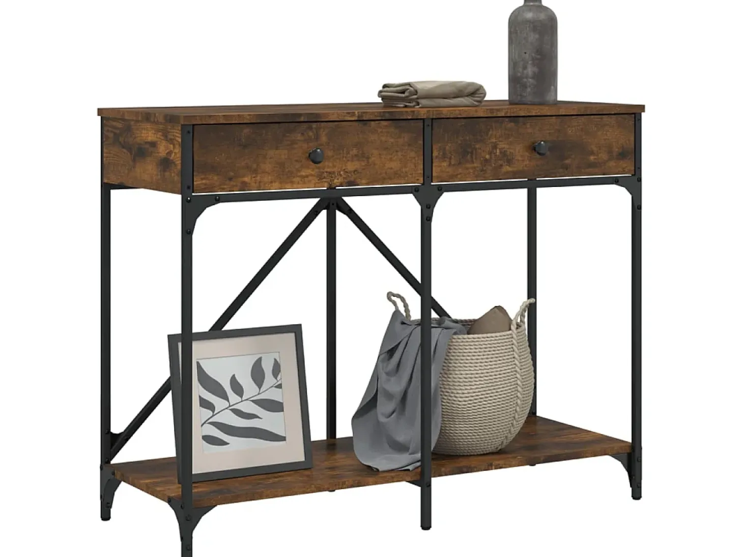 Mesa consola madera de ingeniería roble ahumado 100x39x78,5 cm ES650466