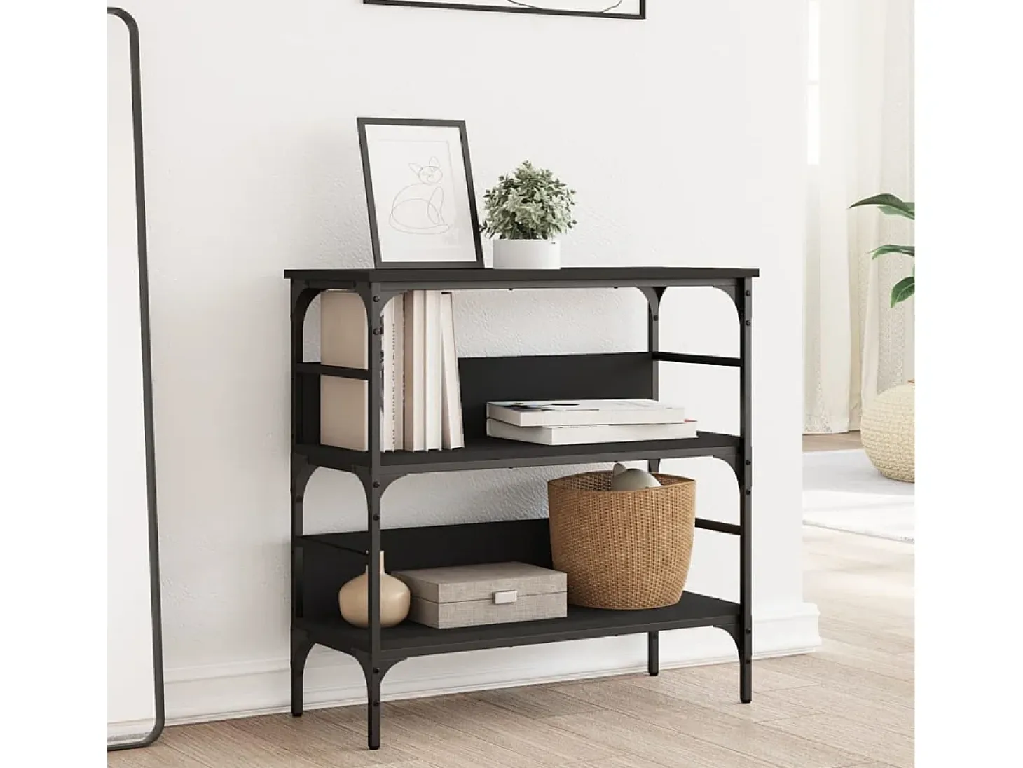 Mesa consola madera de ingeniería negra 75x32x75 cm