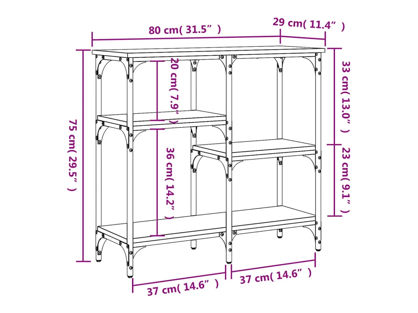 Mesa consola madera de ingeniería marrón roble 80x29x75 cm