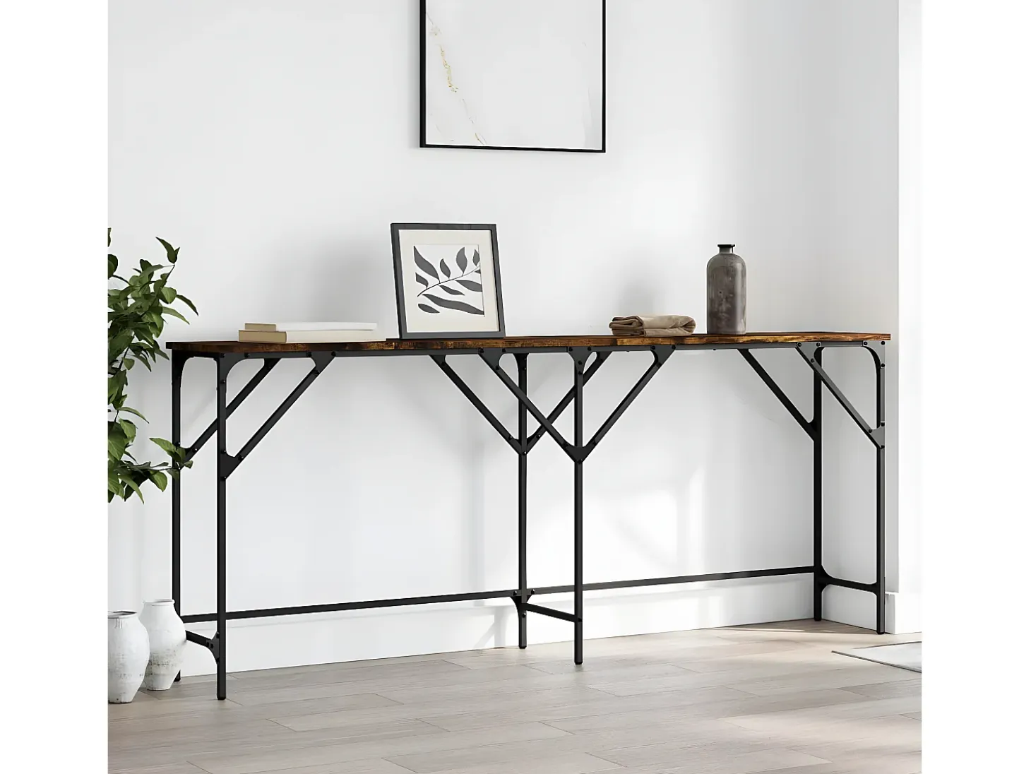 Mesa consola madera de ingeniería roble ahumado 180x29x75 cm ES485122