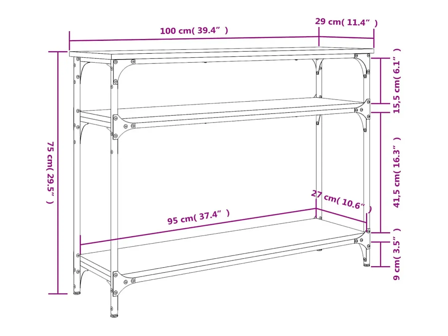 Mesa consola madera de ingeniería roble ahumado 100x29x75 cm