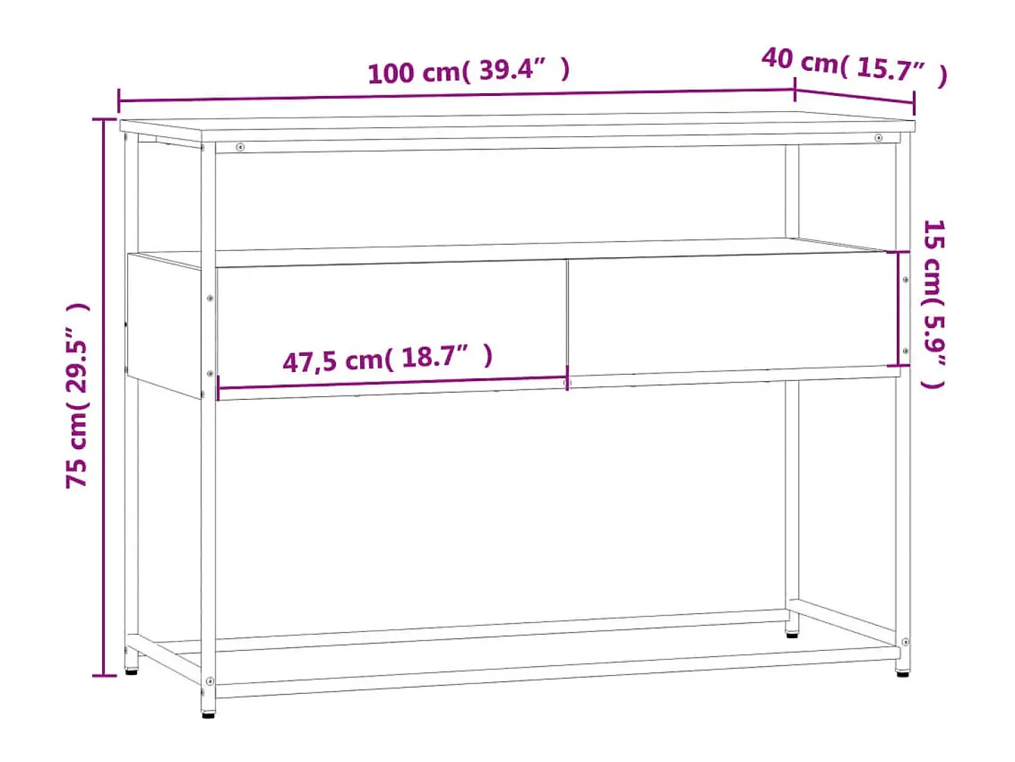 Mesa consola madera de ingeniería gris Sonoma 100x40x75 cm
