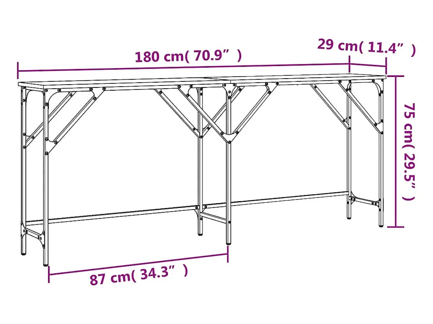 Mesa consola madera de ingeniería roble ahumado 180x29x75 cm