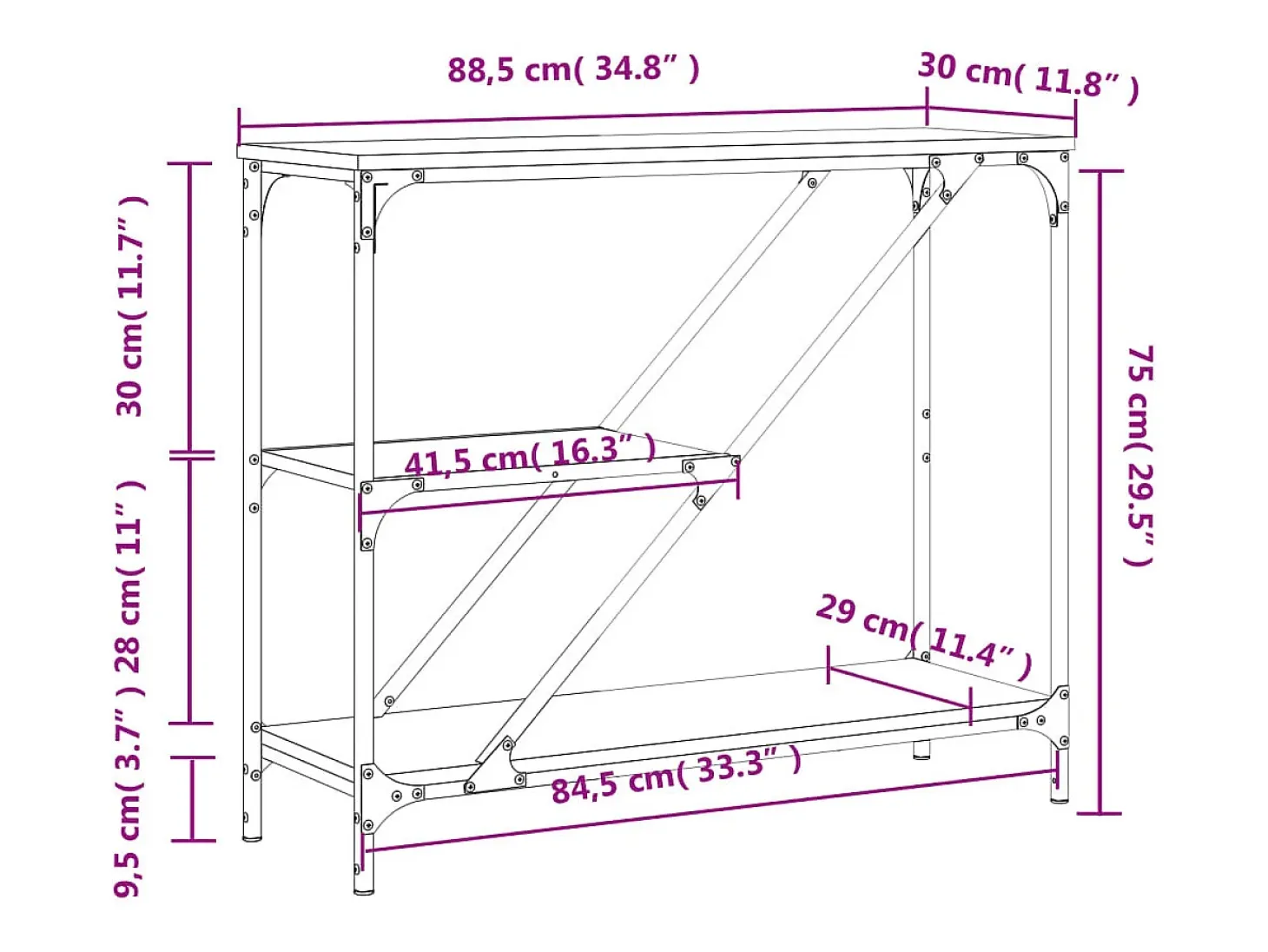 Mesa consola madera de ingeniería roble Sonoma 88,5x30x75 cm