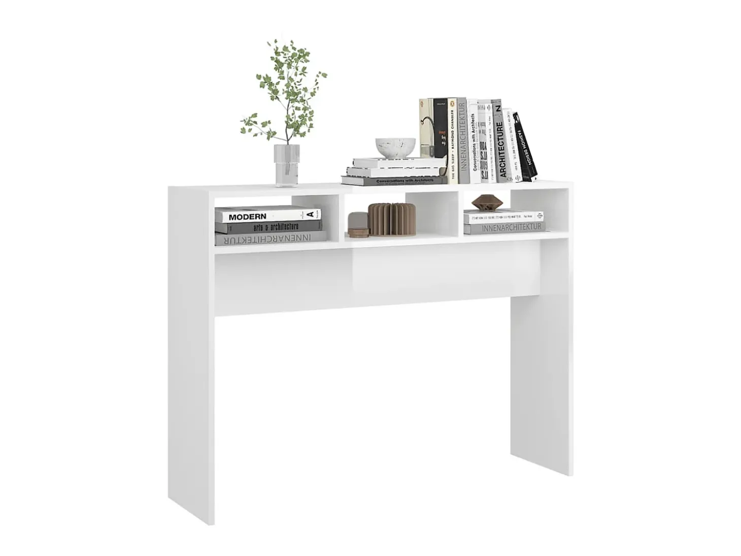 Mesa consola madera de ingeniería blanco brillo 105x30x80 cm ES596325