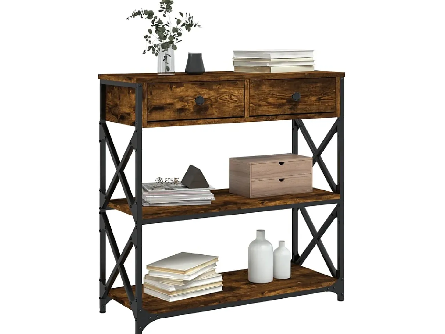 Mesa consola madera de ingeniería roble ahumado 75x28x75 cm ES674606