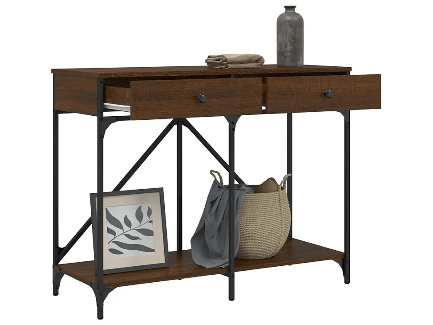 Mesa consola madera de ingeniería marrón roble 100x39x78,5 cm ES474643